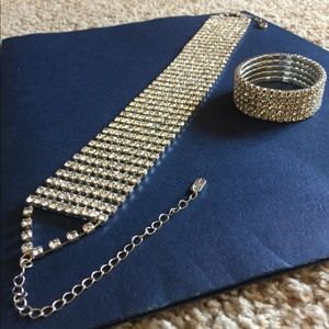 Retro 90's rhinestone choker necklace bracelet